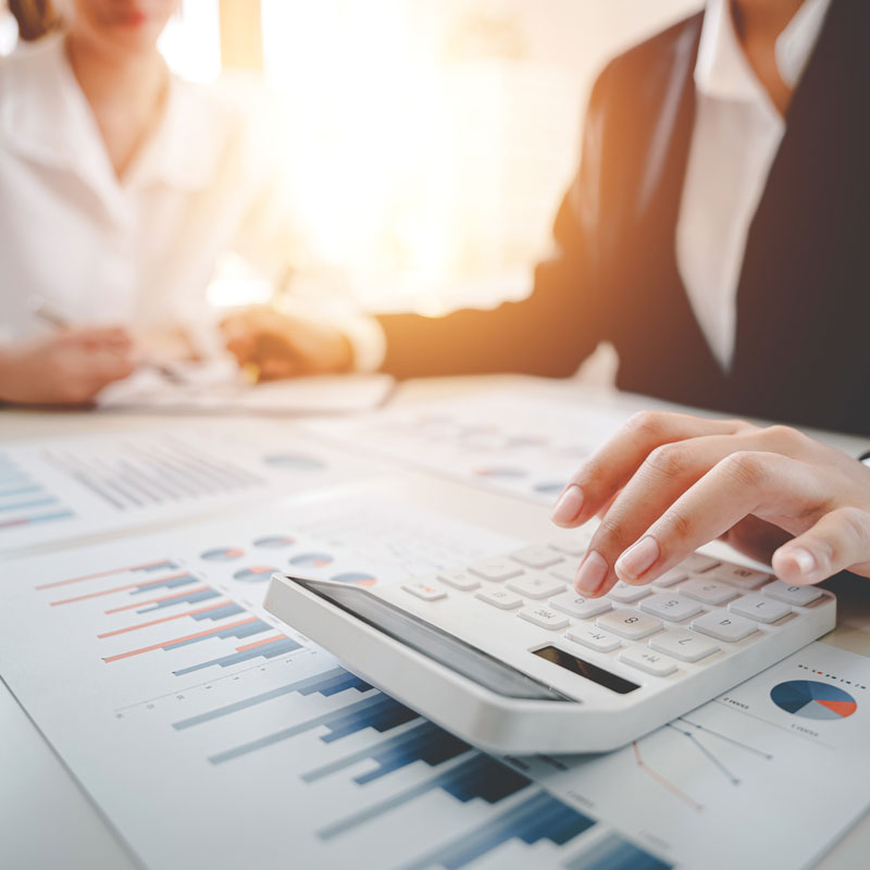 people with hand on calculator